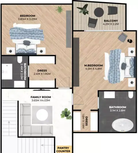 Plattegrond van 3 slaapkamers in Hatimi Residences