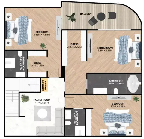 Plattegrond van 4 slaapkamers in Hatimi Residences
