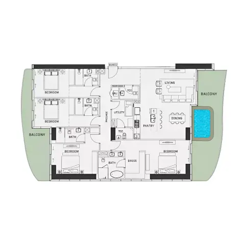 Plattegrond van 4 slaapkamers in One Sky Park By Iman Developers
