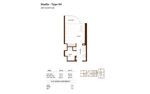 Plattegrond van Studio in Binghatti Hillviews