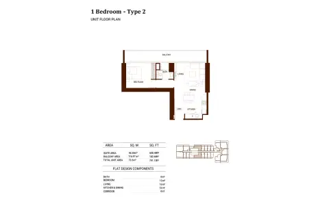 Plattegrond van 1 slaapkamer in Binghatti Hillviews