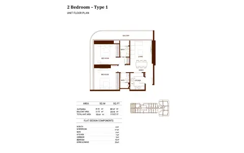Plattegrond van 2 slaapkamers in Binghatti Hillviews