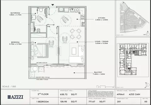 Plattegrond van 1 slaapkamer in Azizi Zain