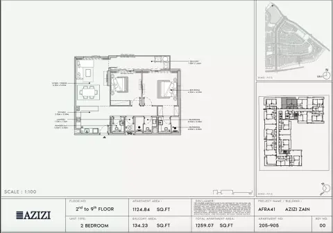 Plattegrond van 2 slaapkamers in Azizi Zain
