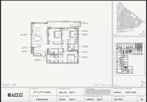 Plattegrond van 3 slaapkamers in Azizi Zain