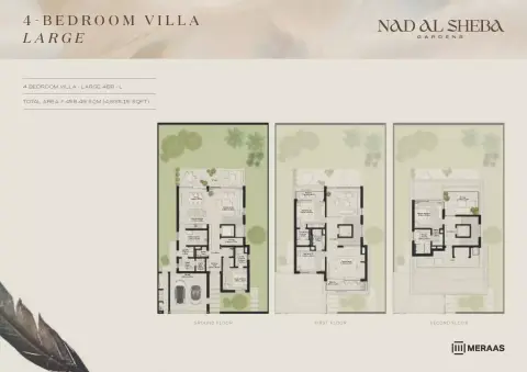 Plattegrond van 4 slaapkamers in Nad Al Sheba Gardens Phase 6 By Meraas
