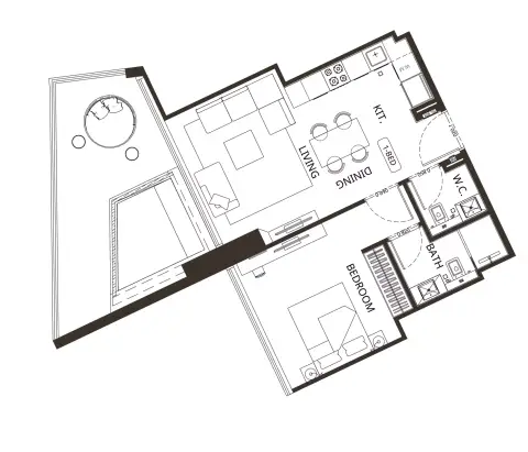 Plattegrond van 1 slaapkamer in Binghatti Grove