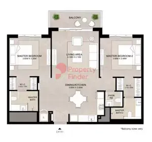 Plattegrond van 2 slaapkamers in Ora