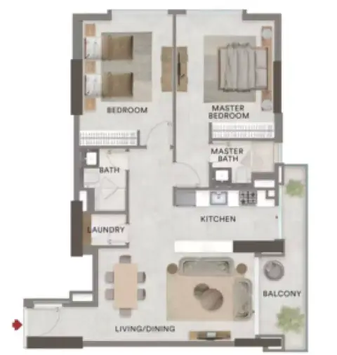 Plattegrond van 2 slaapkamers in Urban Park Residences