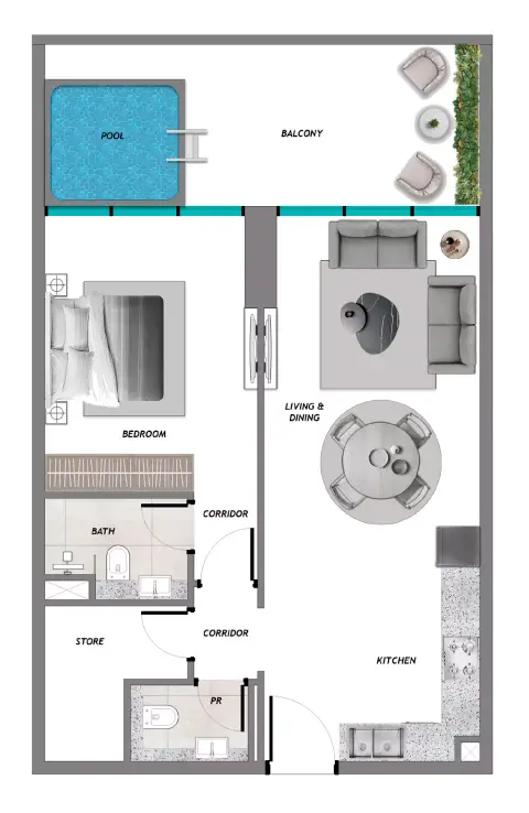 Plattegrond van 1 slaapkamer in Samana Resorts