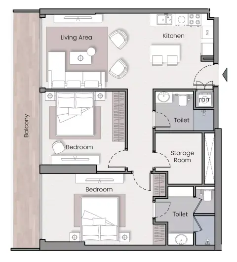 Plattegrond van 2 slaapkamers in Havelock Heights