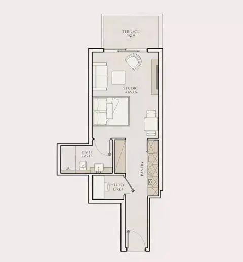 Plattegrond van Studio in Tavora Residences