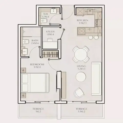 Plattegrond van 1 slaapkamer in Tavora Residences