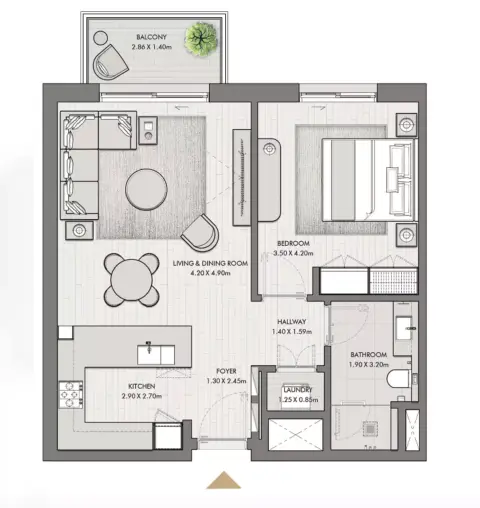 Plattegrond van 1 slaapkamer in Riwa