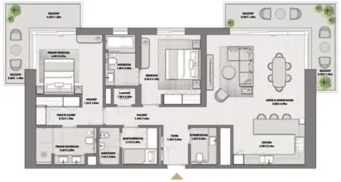 Plattegrond van 2 slaapkamers in Riwa