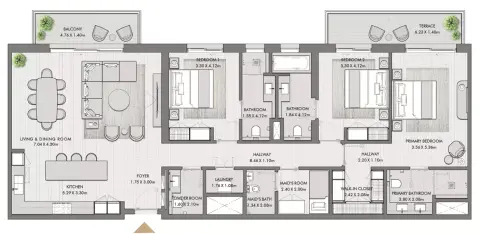 Plattegrond van 3 slaapkamers in Riwa