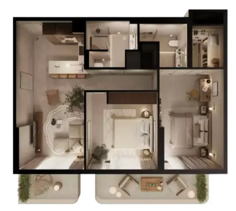 Plattegrond van 2 slaapkamers in Oak Yard