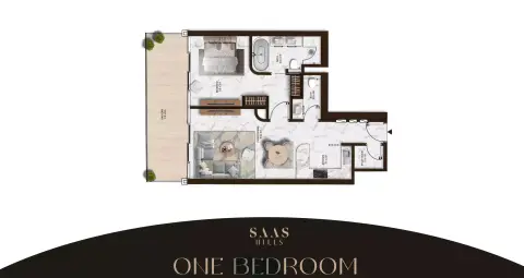 Plattegrond van 1 slaapkamer in SAAS Hills