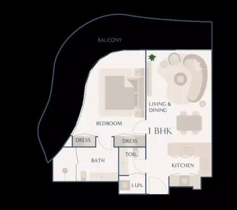 Plattegrond van 1 slaapkamer in Beach Walk Residence Phase 3 By Imtiaz
