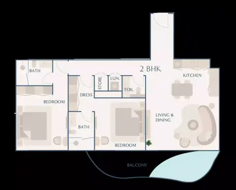 Plattegrond van 2 slaapkamers in Beach Walk Residence Phase 3 By Imtiaz