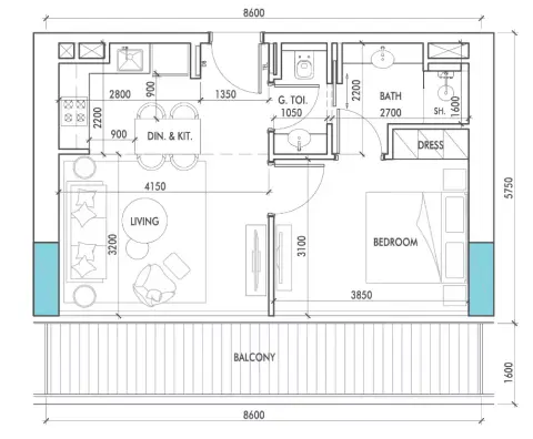 Plattegrond van 1 slaapkamer in Parkway by Prestige One