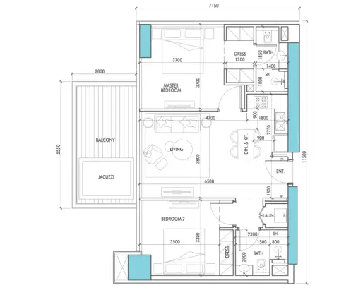 Plattegrond van 2 slaapkamers in Parkway by Prestige One