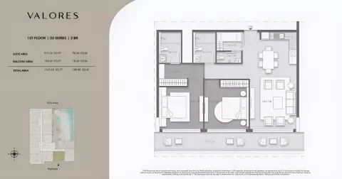 Plattegrond van 2 slaapkamers in Valores Residences