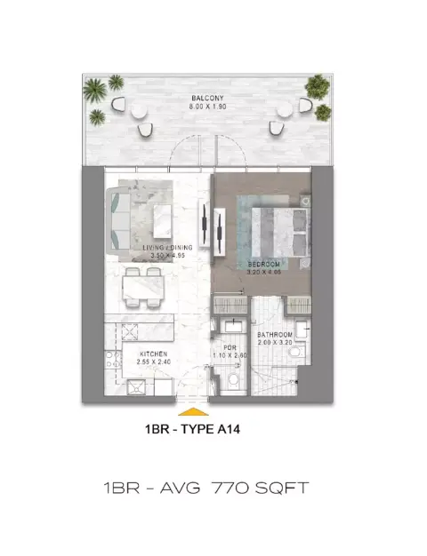 Plattegrond van 1 slaapkamer in Safa Gate