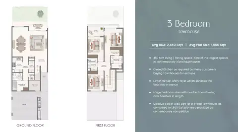 Plattegrond van 3 slaapkamers in Velora By Emaar