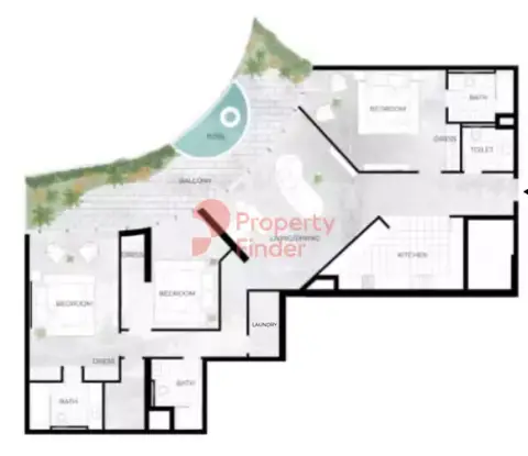 Plattegrond van 3 slaapkamers in Trussardi Residences