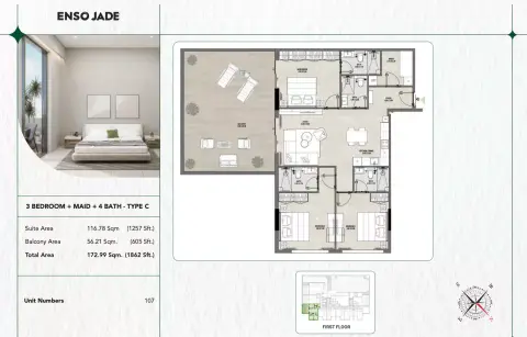 Plattegrond van 3 slaapkamers in Enso Jade