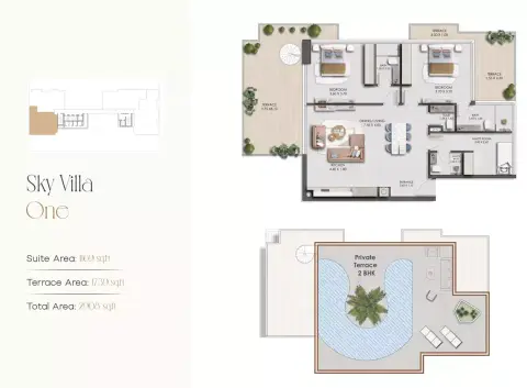 Plattegrond van 2 slaapkamers in Legado