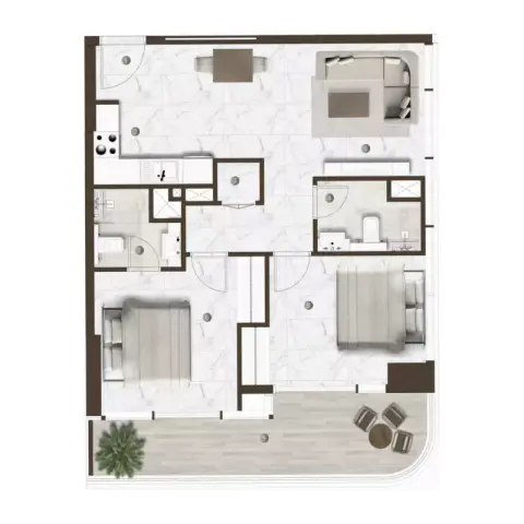 Plattegrond van 2 slaapkamers in Onda By Kasco