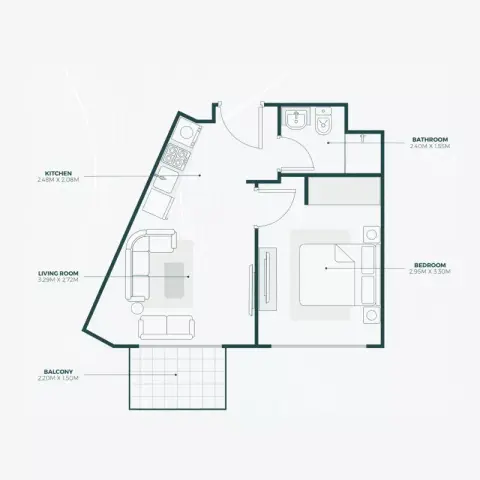 Plattegrond van 1 slaapkamer in Park Avenue Phase 3 By Azizi
