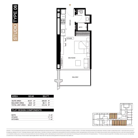 Plattegrond van Studio in Binghatti Starlight