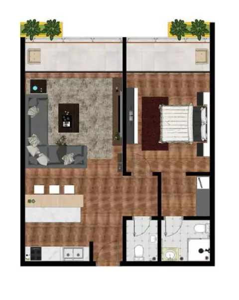 Plattegrond van 1 slaapkamer in Mariane Tower