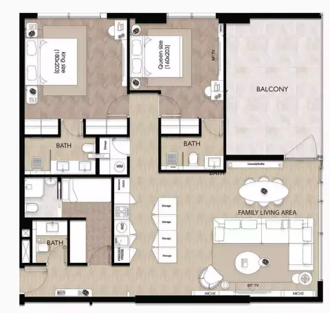 Plattegrond van 2 slaapkamers in Solcasa Residence