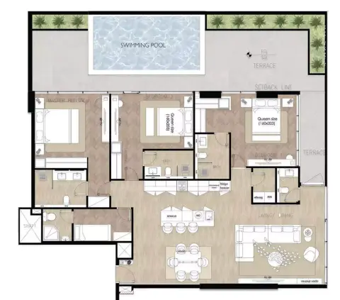 Plattegrond van 3 slaapkamers in Solcasa Residence