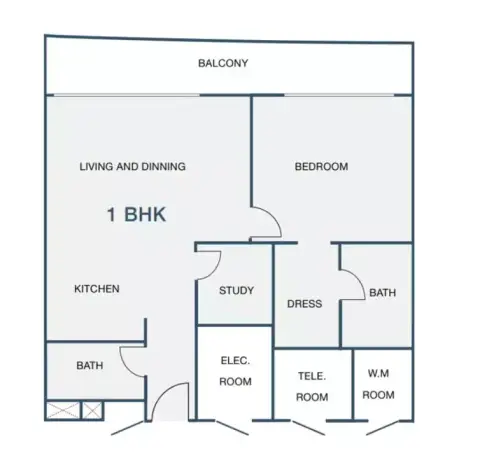 Plattegrond van 1 slaapkamer in Beach Walk Residence Phase 2 By Imtiaz