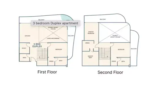 Plattegrond van 3 slaapkamers in Beach Walk Residence Phase 2 By Imtiaz