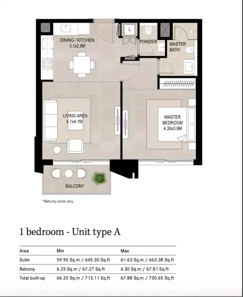 Plattegrond van 1 slaapkamer in Hillcrest