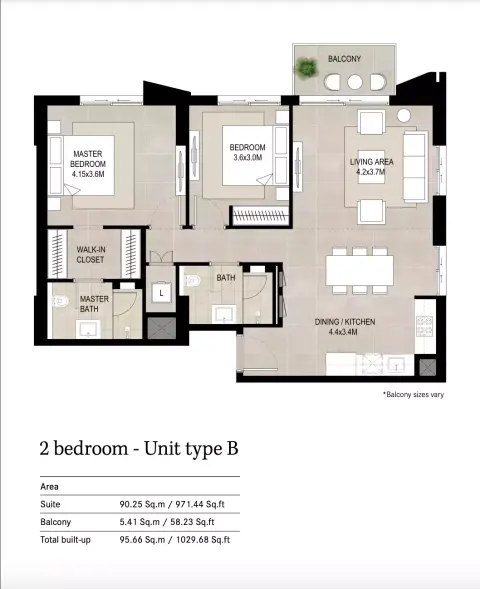 Plattegrond van 2 slaapkamers in Hillcrest