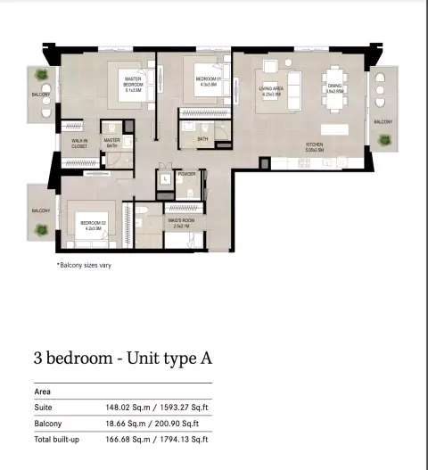 Plattegrond van 3 slaapkamers in Hillcrest