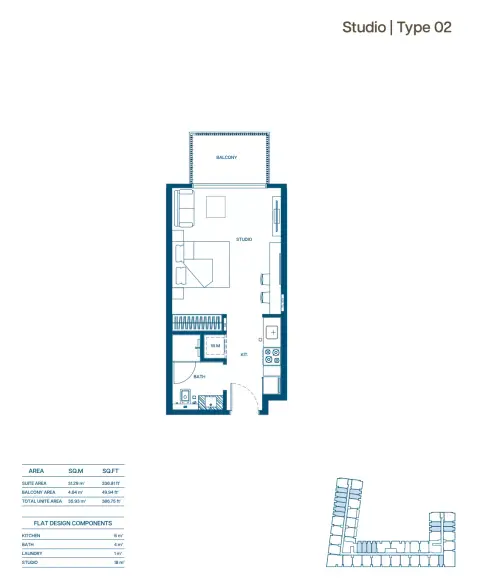 Plattegrond van Studio in Binghatti Aurora