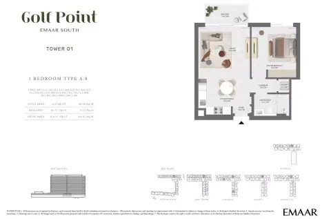 Plattegrond van 1 slaapkamer in Golf Point