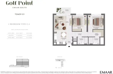 Plattegrond van 2 slaapkamers in Golf Point