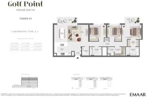 Plattegrond van 3 slaapkamers in Golf Point