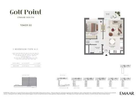 Plattegrond van 1 slaapkamer in Golf Point