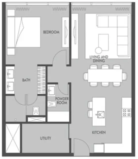 Plattegrond van 1 slaapkamer in Seaside By Prestige One