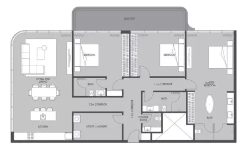 Plattegrond van 3 slaapkamers in Seaside By Prestige One